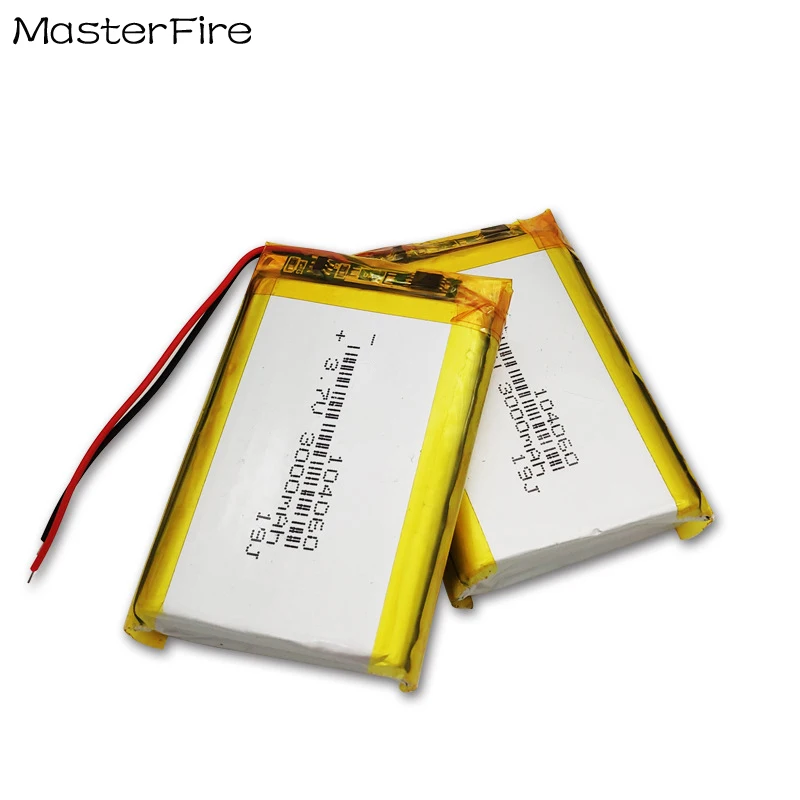 

2PCS 3.7V 3000mah Rechargeable Lithium Polymer Battery 104060 for GPS Navigator Bluetooth Speaker E-Book Tablet PC MID Batteries