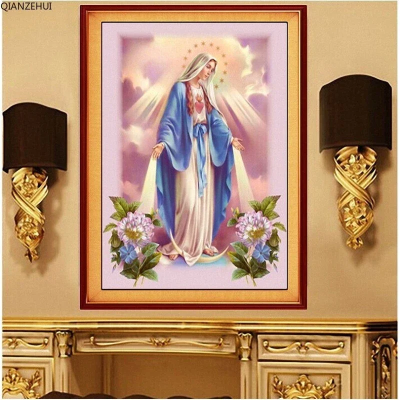 

DIY full Diamond Embroidery,Round Diamond Christian Jesus Virgin Mary Living room decoration rhinestone beads Diamond painting