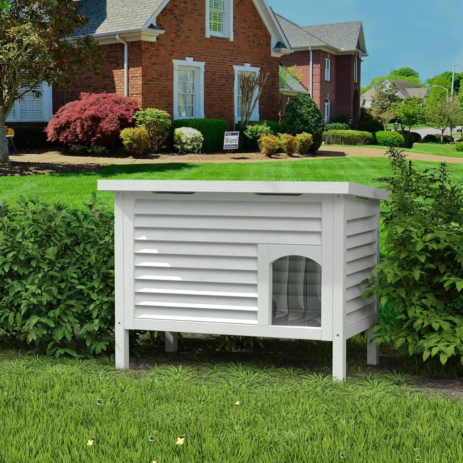 

Outdoor Cat House Solid Wood Feral Cat Shelter with Waterproof Roof & Special Full Ventilation Design Keeps, Customized