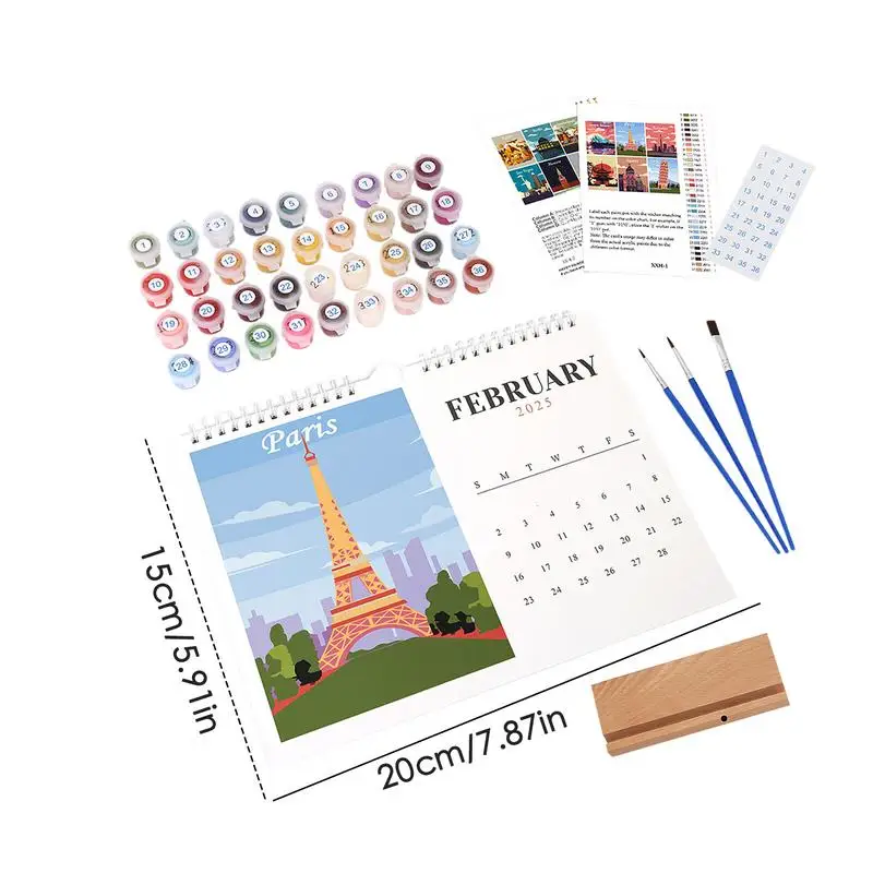 Calendario da parete 2025 Calendario da disegno digitale con pennello e calendario con vernice acrilica Decorazioni da scrivania per la scuola domestica