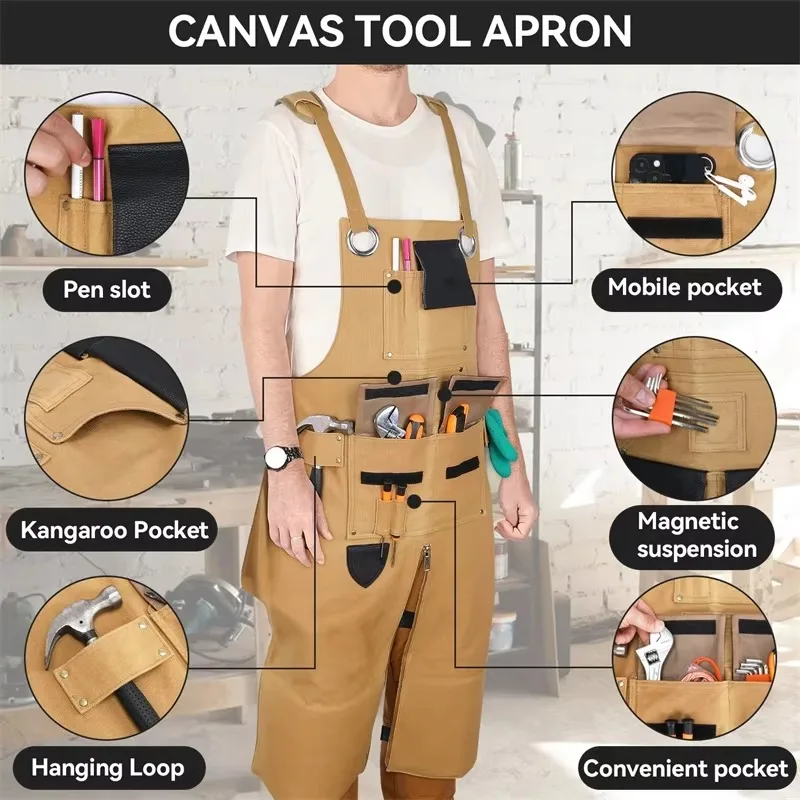 【الأكثر مبيعًا】BSCI C-مخصص للرجال والنساء طويل مقاوم للماء وقابل للتعديل 16 أونصة قماش مشمع أداة العمل #5