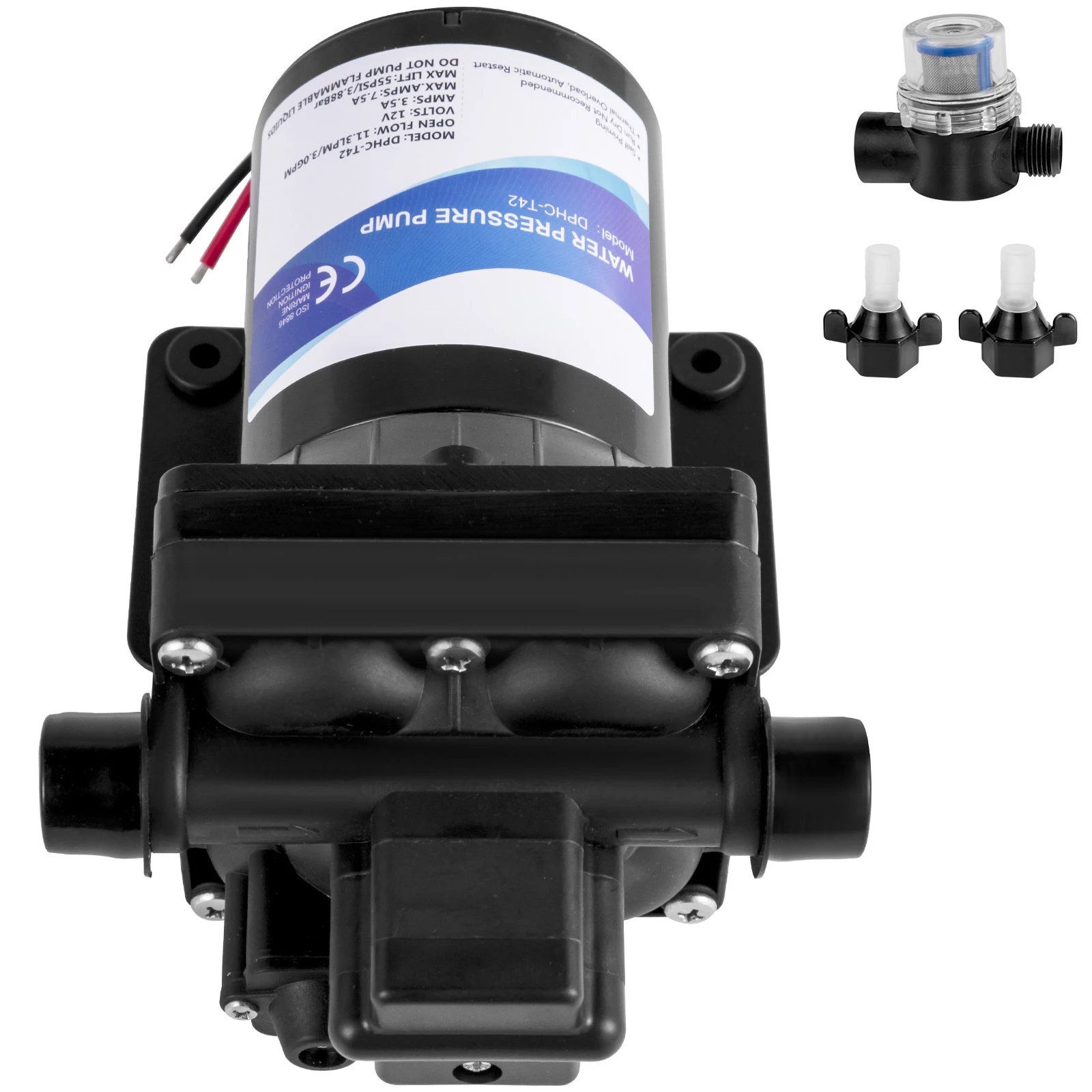 SucceBuy Pompe à eau douce 3 GPM avec pressostat 45PSI Crépine amovible Pompe à membrane 12V pour RV Camper Marine Boat Pelouse