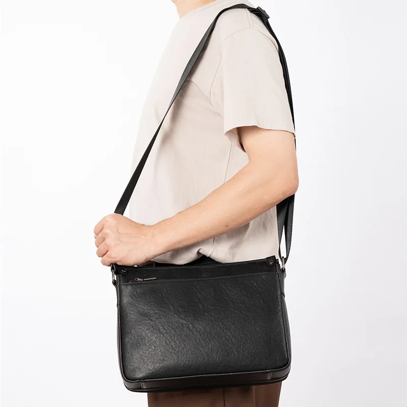 Men's simple genuine leather crossbody bag, multi-functional large-capacity travel single-shoulder bag, business briefcase