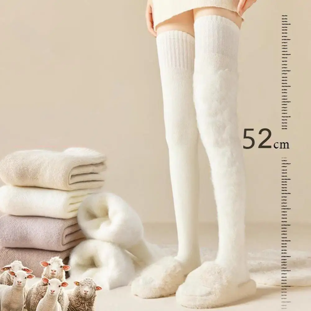 

1 Pair Women Winter Socks Plush Over Knee Socks Anti-slip Warm Thickened Stockings Warmth Socks For Various Occasions Calcetines