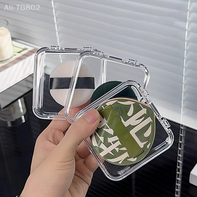 Transparenter Make-up-Puderquasten-Aufbewahrungshalter in Eiform, Luftkissen-Puderquasten-Organizer, Desktop-Make-up-Displaybox für Beauty-Tools