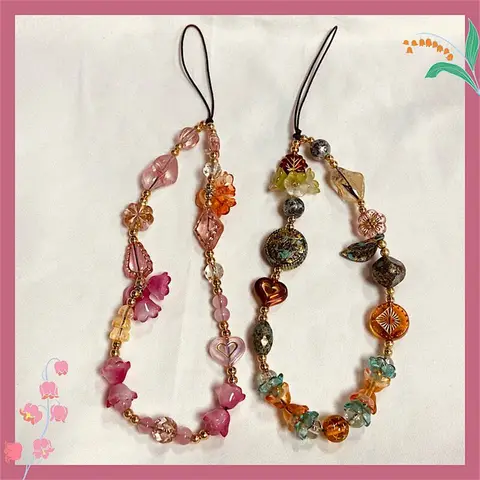 Vintage Style Bead Bracelet Wrist Strap Phone Case Keychain Bag Pendant