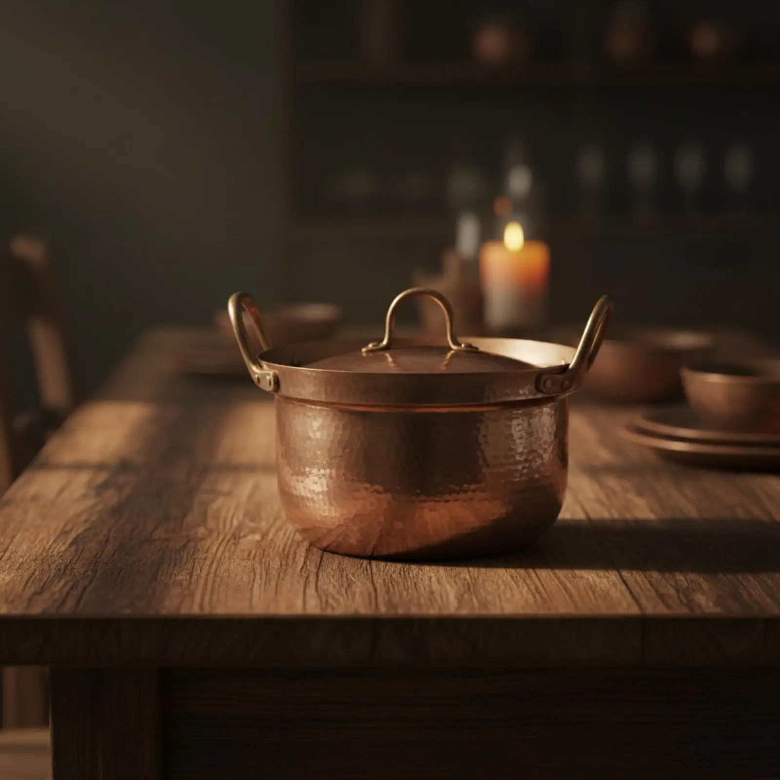 Deep Round Copper Stew Pot Uncoated Interior for Family Hot Pot Boiling Simmering