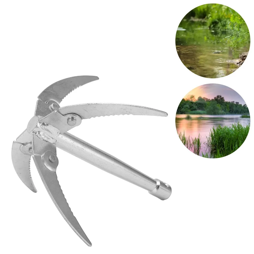 

Portable Foldable Fishing Weed Cutter Iron with 10m Nylon Rope Water Weed Remover Silver Water Grass Remover Yard Cleaning
