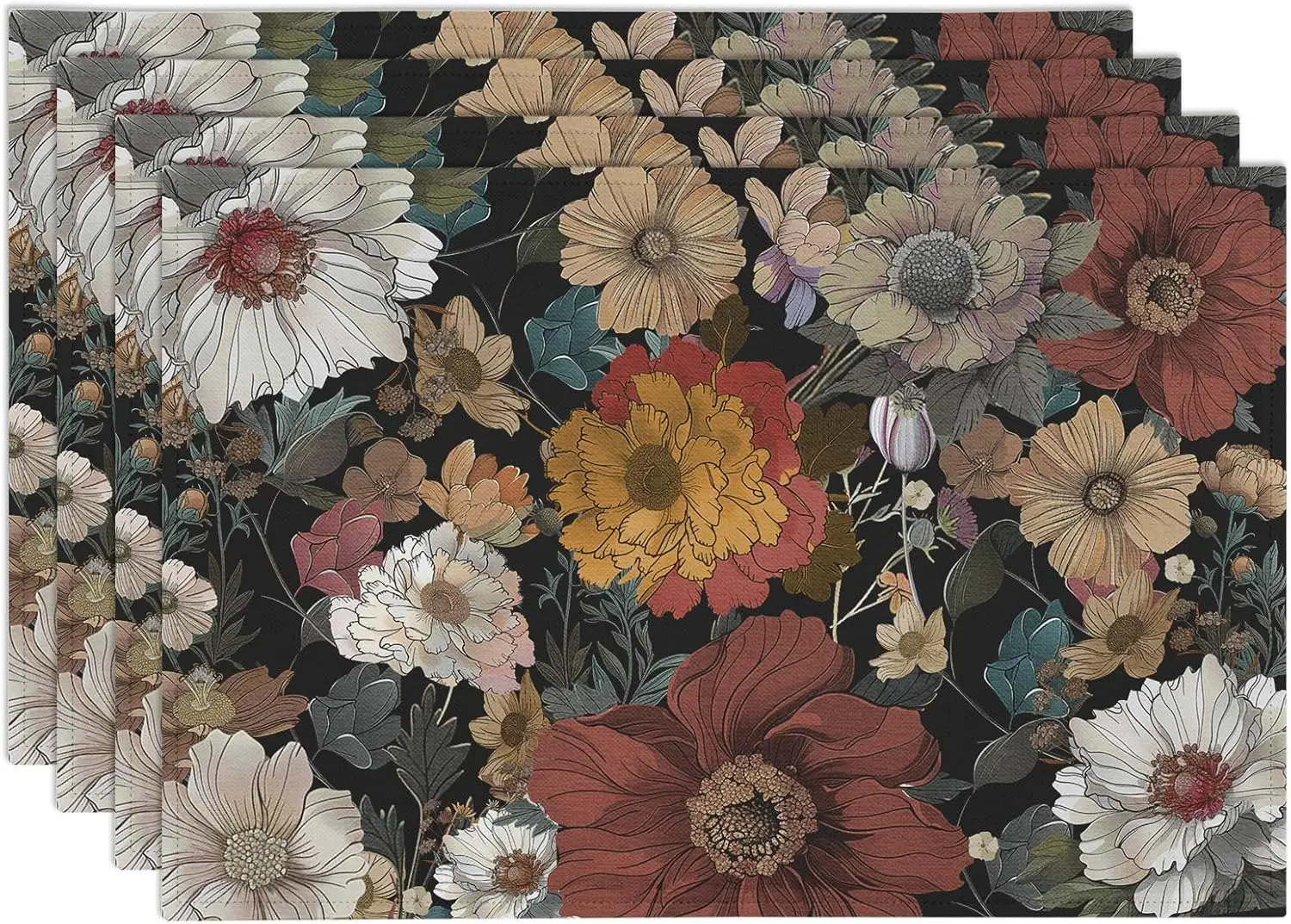 4pcs Flower Table Mats Non Slip Washable Floral Festival Placemats for Kitchen Dining Mat Festive Supplies Decorations