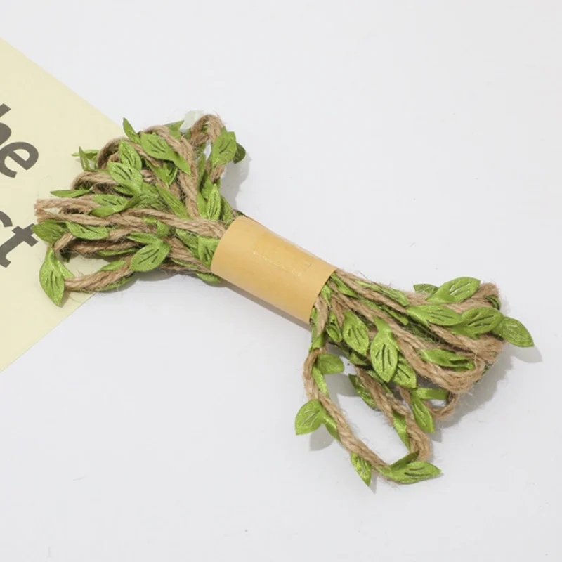 3/5/10m Künstliche Grüne Blätter, Geflochtenes Hanfseil, Rattanschnur für DIY-Bastelarbeiten, Hochzeits- und Geburtstagsdekoration, Geschenkverpackung, Blumensträuße – Detail 3