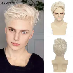 Synthetic Men Wigs Short Blonde Wig Pixie Cut Layered Nature Breathable Fake Hair For Male Daily Cosplay Party Heat Resistant