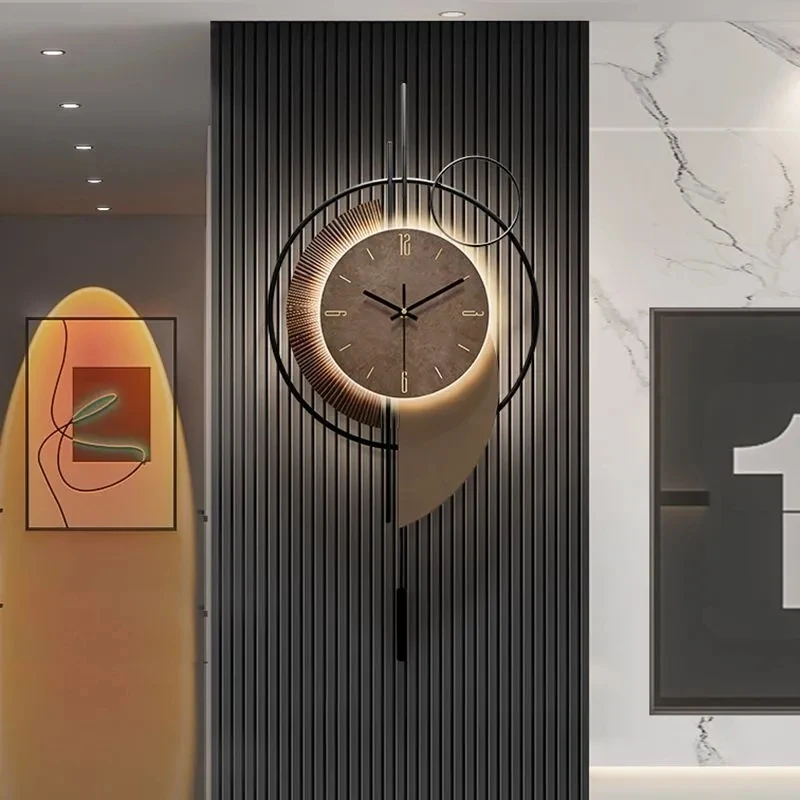 

High end wall clock 2025 new model with lights, background wall grille decoration clock