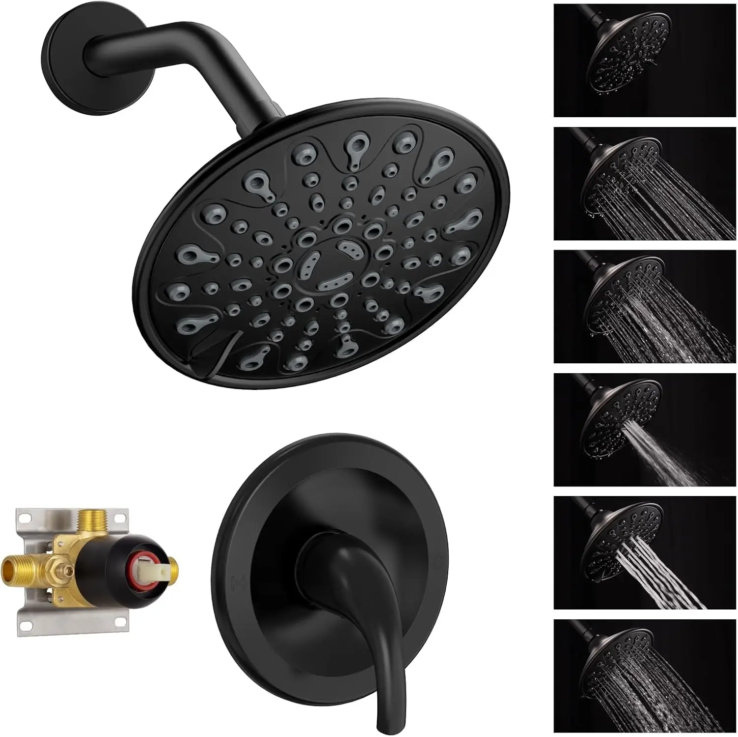 Shower Faucet with Valve, Single Handle Control Shower Valve and Trim Kit, Bathroom Rainfall Shower with 6 Inch Shower Head