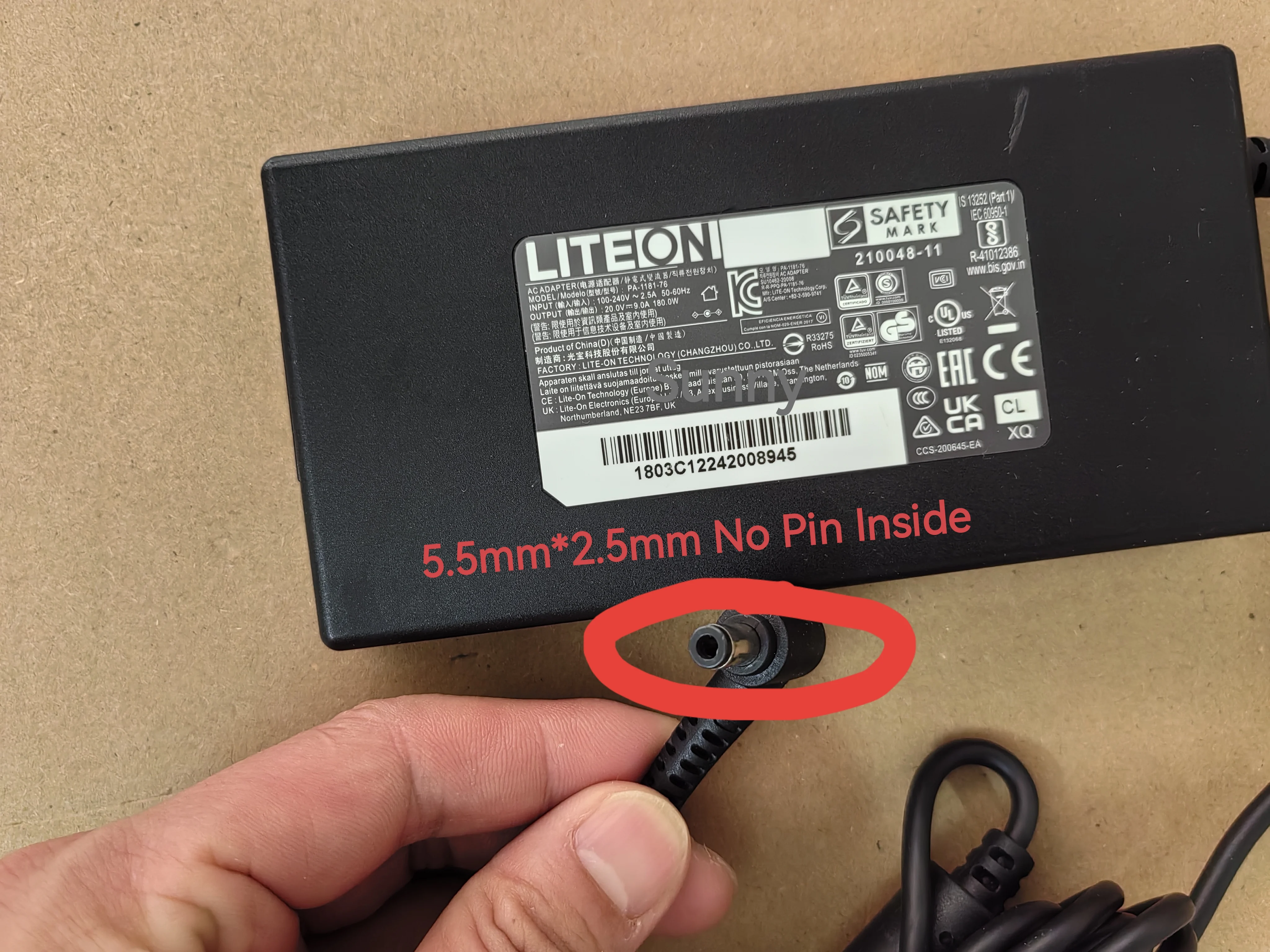Original Slim LITEON 20V 9A PA-1181-76 5.5mm*2.5mm 180W For System76 Gazelle (gaze17) i7-127000H RTX3060 Laptop AC Adapter