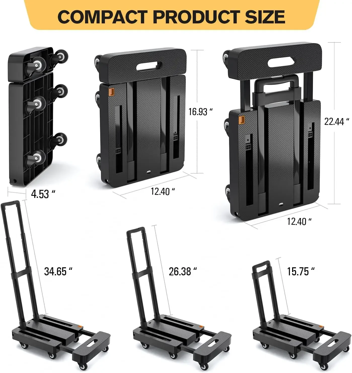 Opvouwbare Handtruck Dolly Utility Cart Met 6 Wielen En 2 Elastische Touwen Voor Bagage Reizen Verplaatsen Winkelen Luchthaven Kantoor Gebruik