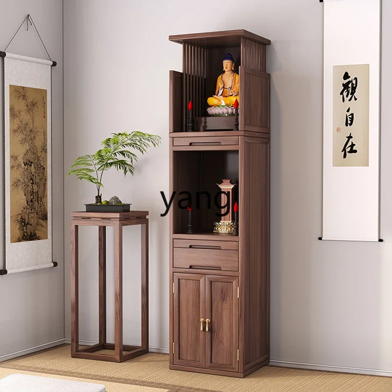 Nowa, dwuwarstwowa szafka świątynna w stylu chińskim z litego drewna z drzwiami, buddyjska niszka świątynna, nowoczesna, prosta szafka domowa.
