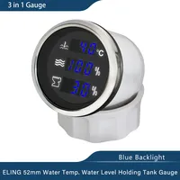 ELING 52mm Digital 3 in 1 Multi-Function Gauge Water Temp. Water Level Holding Tank with Blue Backlight for Boat RV Car 9-32V