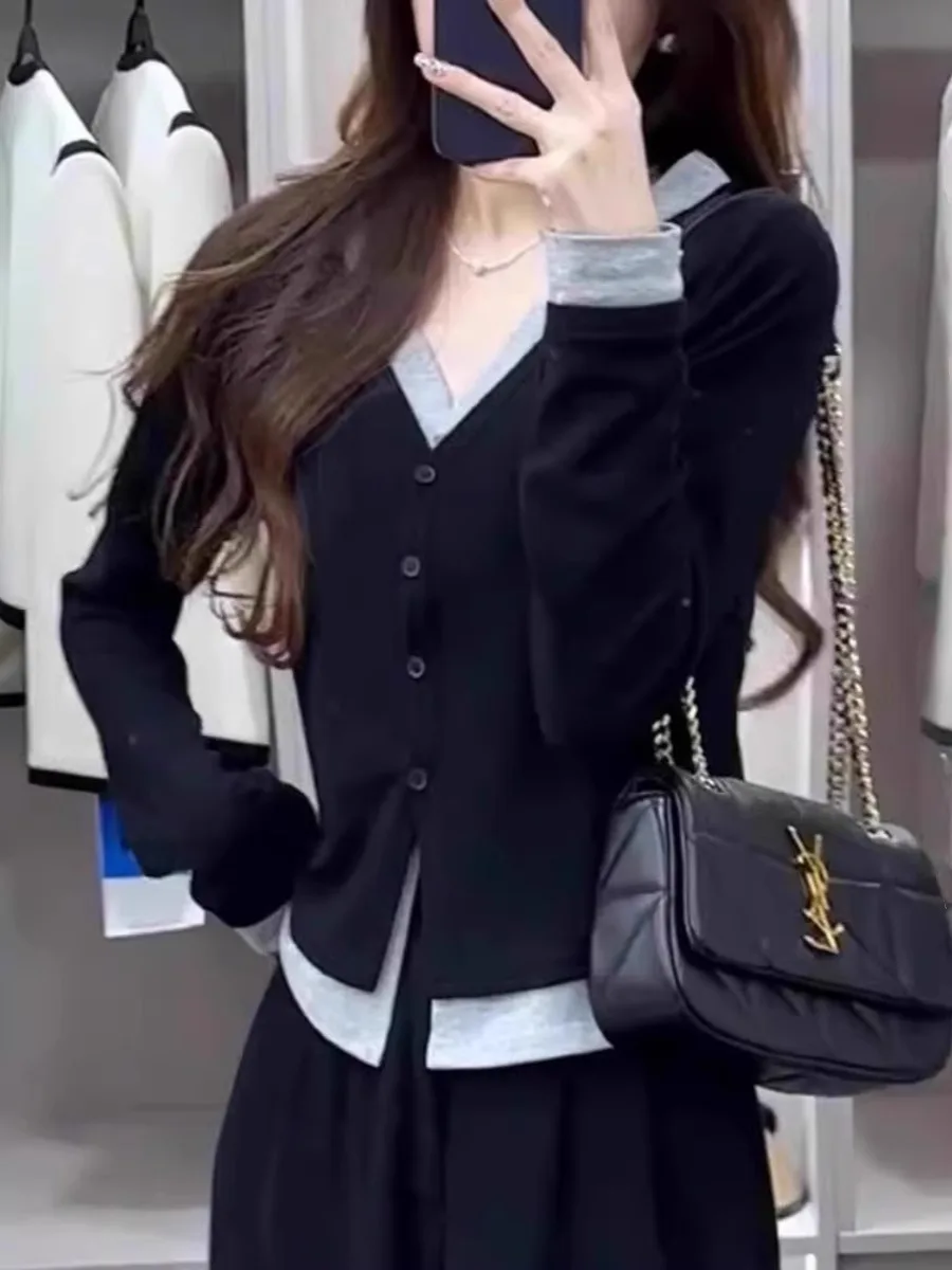 Bla Long Sve V-Ne تي شيرت المرأة ربيع الخريف جديد حجم كبير الدهون MM قاعدة irt التخسيس الألمانية المخملية المفتوحة سترة علوية