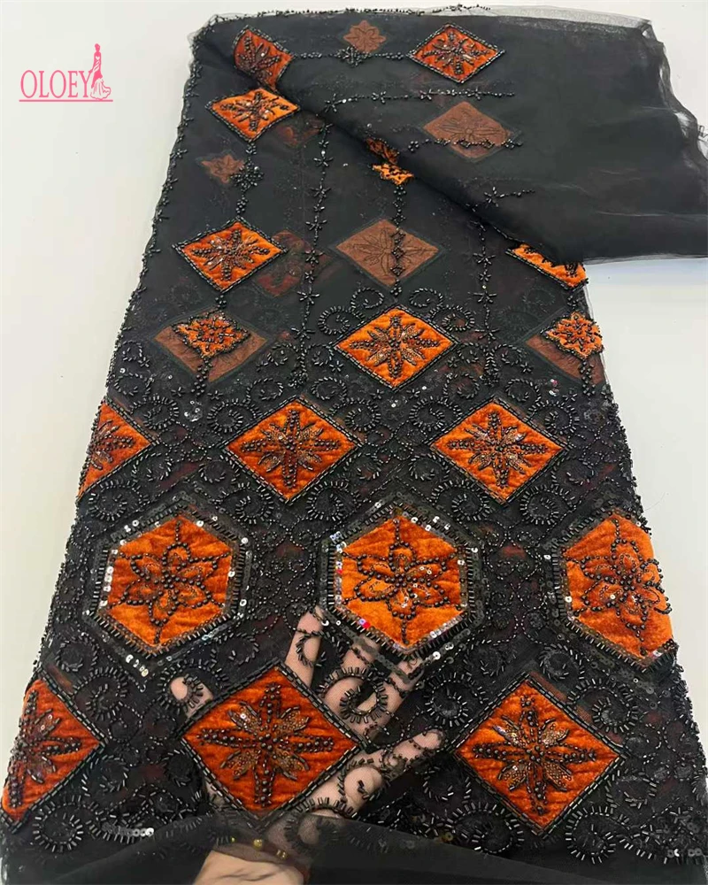 

African Sequins Lace Fabric 2025 High Quality Tulle Lace French Nigerian Net Beaded Lace Fabric For Sewing Wedding Dress