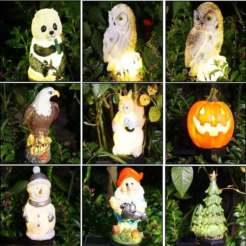 Resin Panda Owl Solar Light Outdoor Garden Stake Light Crafts Waterproof Yard Landscape Lamp Lighting Ornaments Solar Lamps