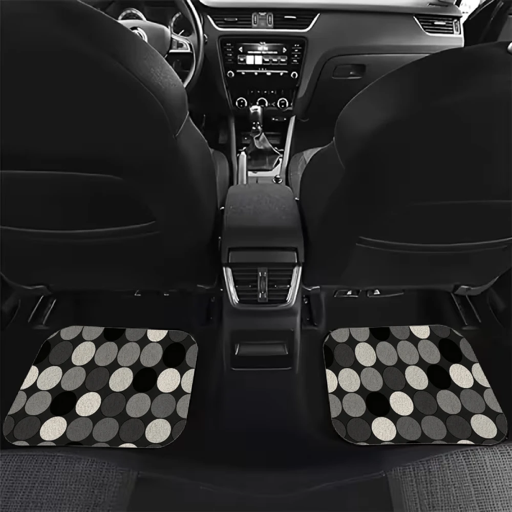 Geometric Circular Patterned Car Floor Mats Made Of Crystal Velvet Material, A Four-Piece Set Including A Trunk Mat, Travel Addi