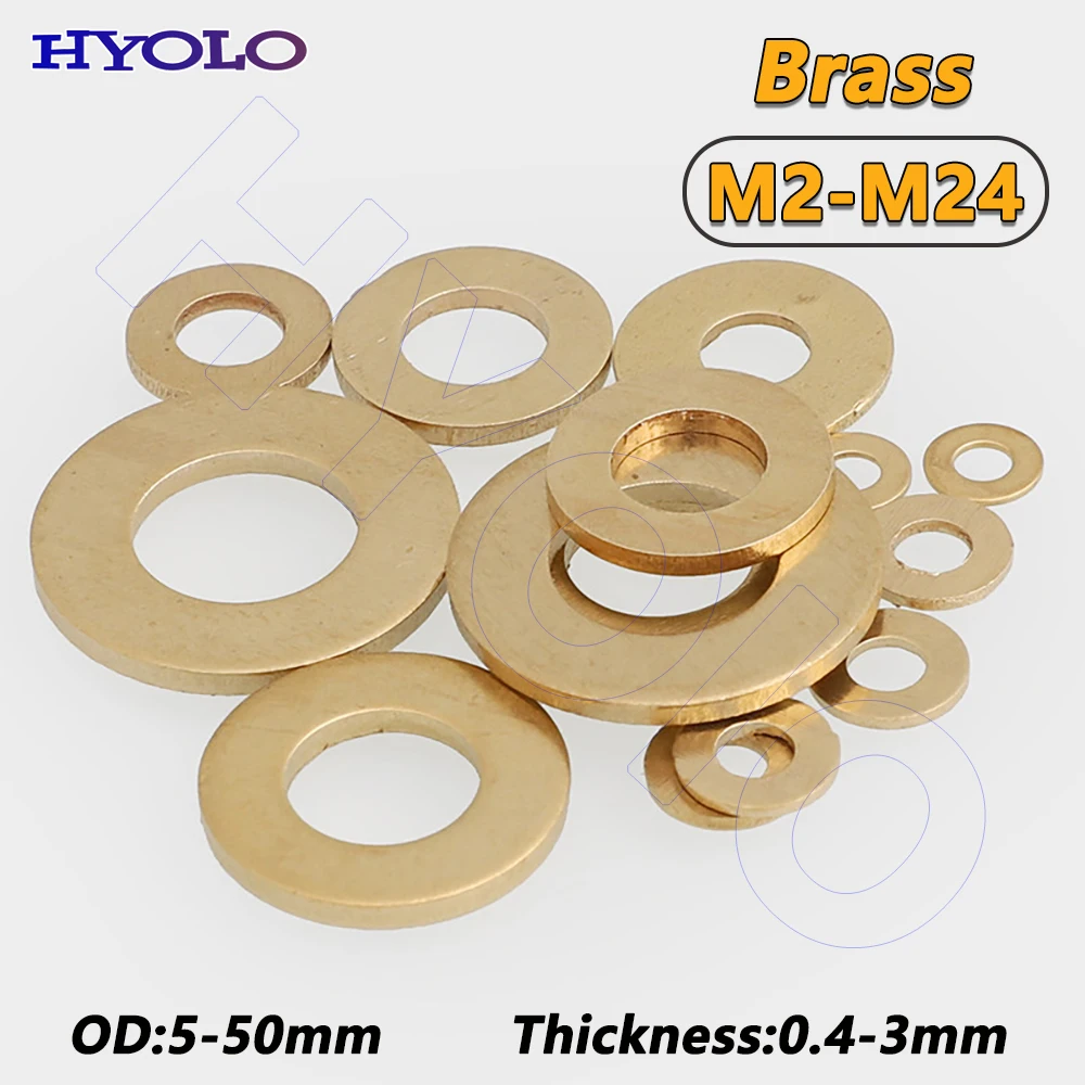 ID 2-24mm Brass Metal Flat Washer OD 5-50mm GB97 Adjusting Shim Gasket Thickness 0.4-3mm