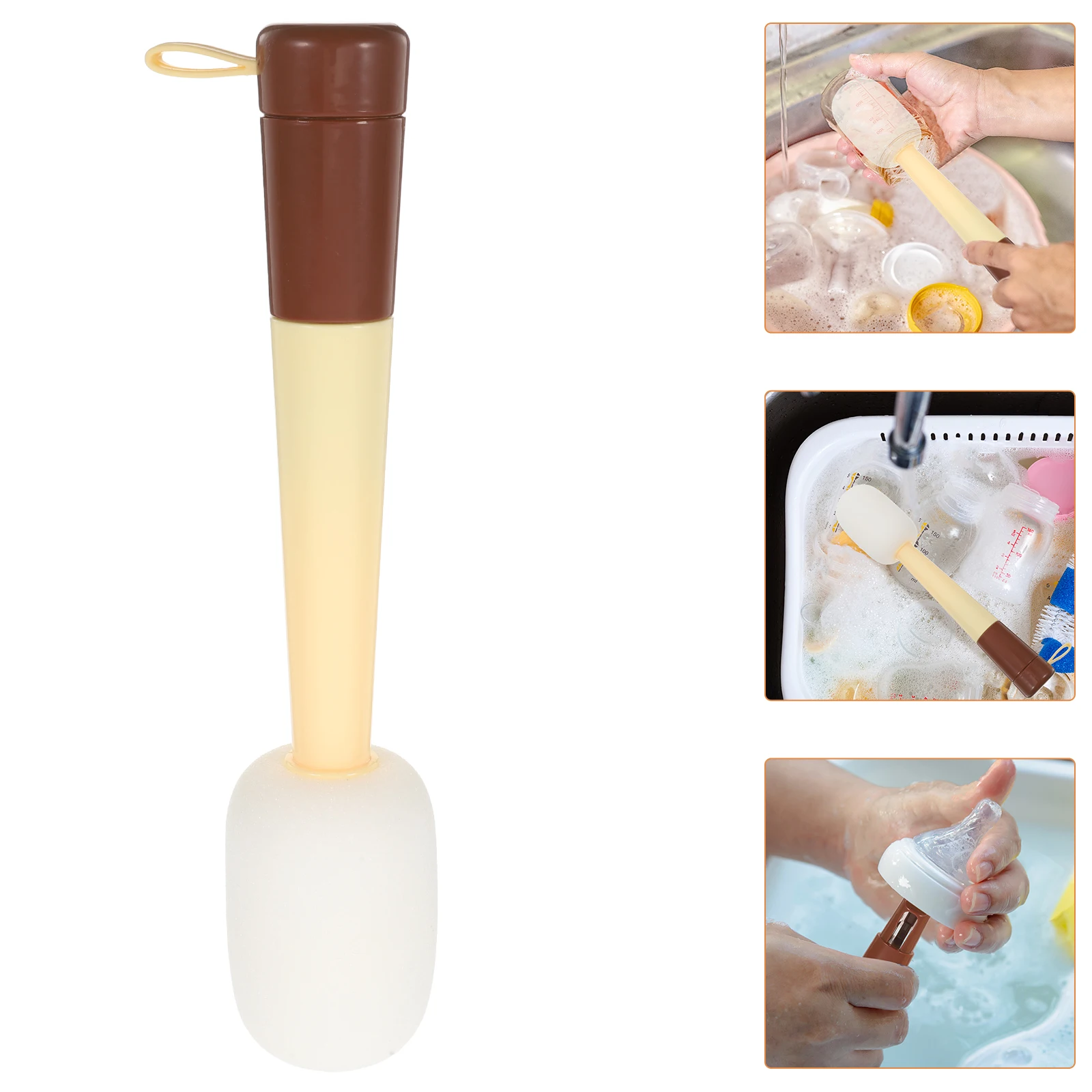 

3 in 1 Handle Bottle Brush for Cup Lids Baby Bottles Bottle Cleaning Tool Soft Bristles Easy to Grey