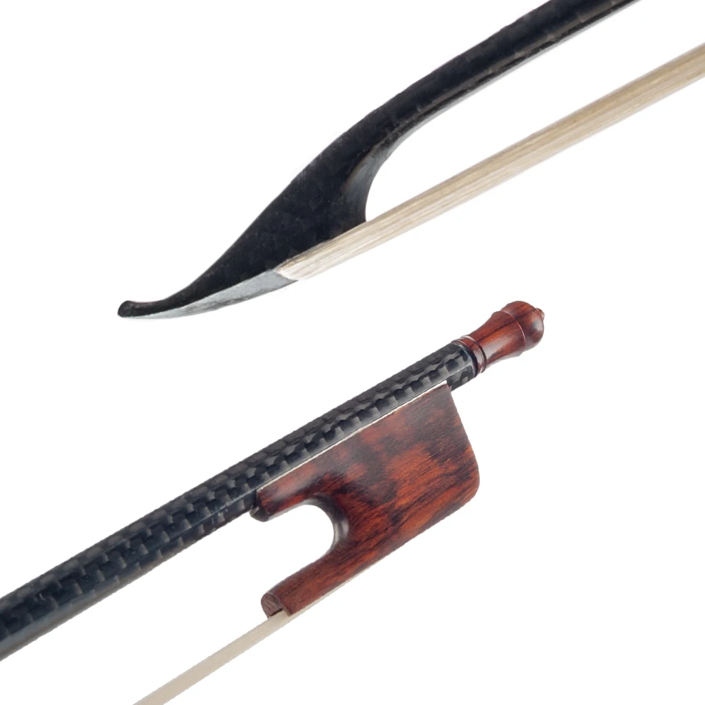 Highly Figured Snakewood Frog Grid Carbon Fiber Round Stick 4/4 Violin Full Size Fiddle Bow W/Snakewood Endpin White Horsehair