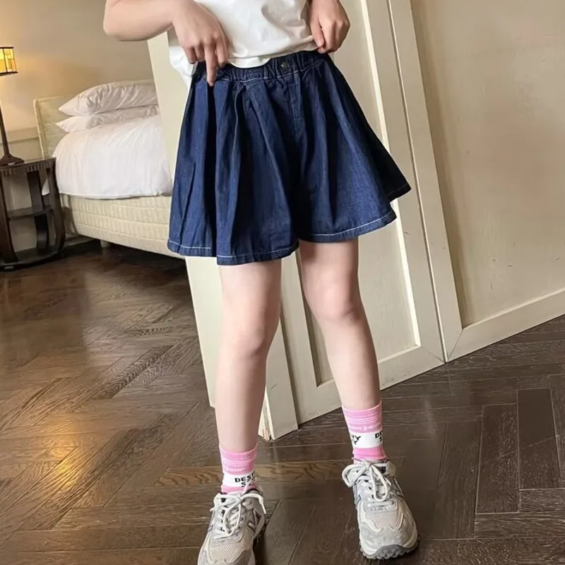 

Girls' Denim Skirt Pants Summer Style Versatile For Middle-aged And Young Children Wide And Soft Denim Casual Children's Shorts