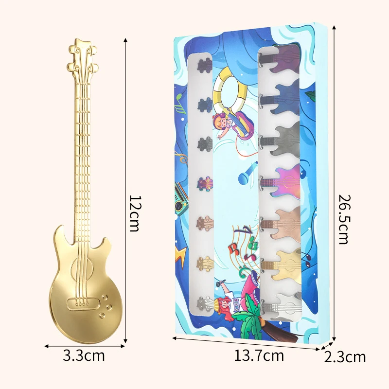 304 Stainless Steel Guitar Coffee Stir Spoon Set Creative Multicolor Musical Shape Teaspoons for Dessert Afternoon Tea Set of 7 view 2