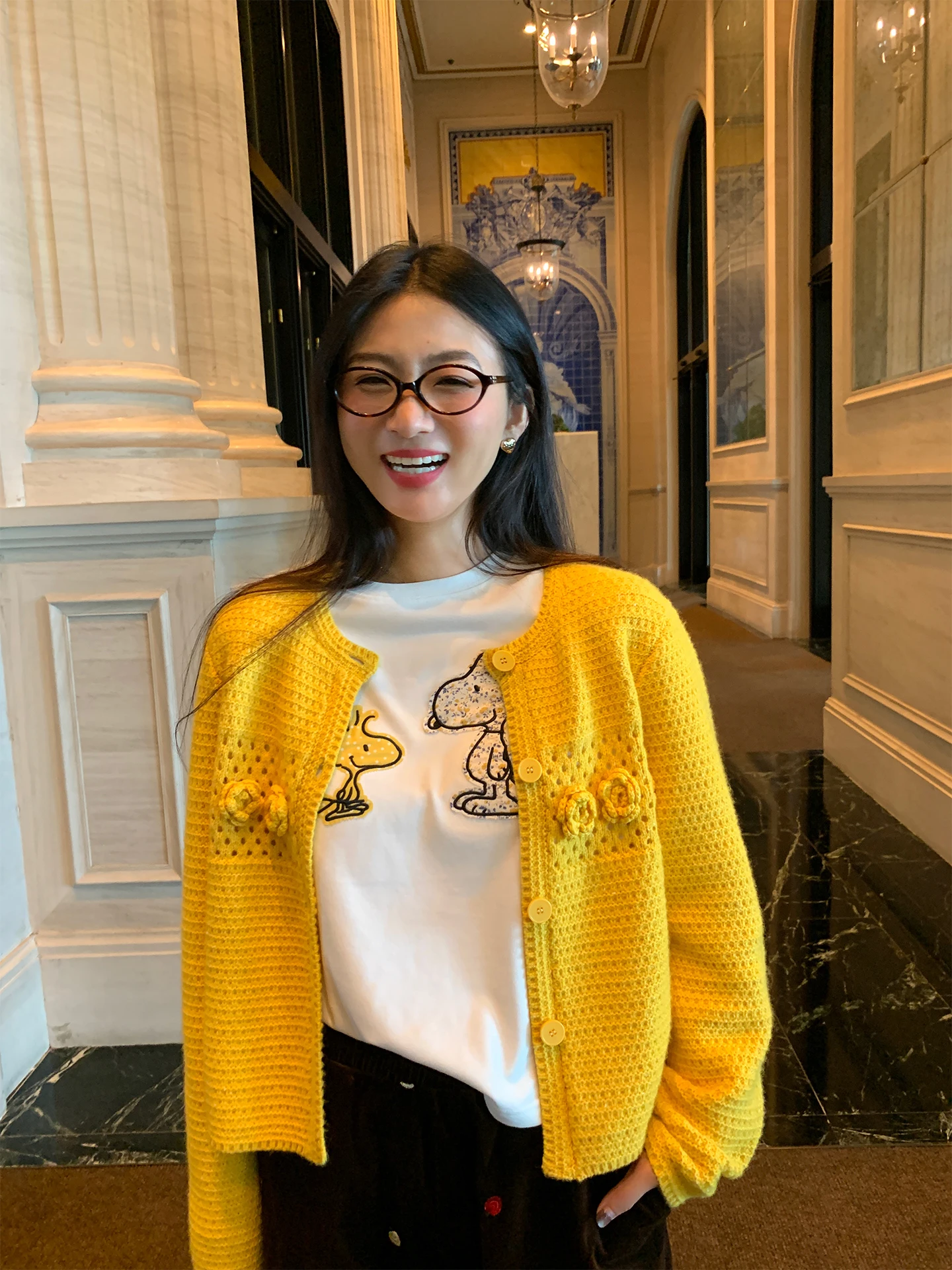 

Уникальный красивый желтый ажурный трикотаж ранней осени, свободный шерстяной свитер маленького размера, женский модный свитер для поездок на работу