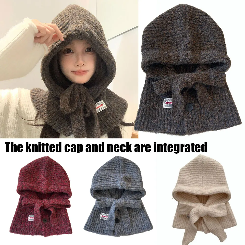 

Вязаная балаклава для женщин: теплая зимняя шапка-капюшон с воротником-воротником для улицы