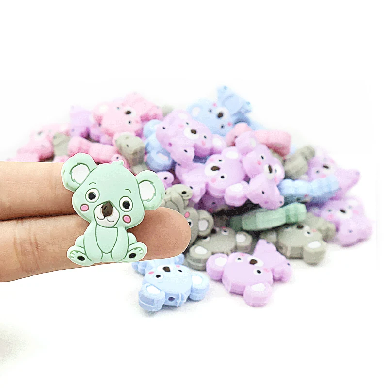 5pcs Food Grade Animal Koala Silicone Beads Rodents Baby Teether Kids Diy Silicone Pearls Pacifier Pendant for Making  Bracelet