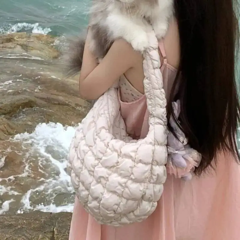 Bloom Cloud Folds White Shoulder Bags Women Hot Girls Soft Chic Casual Messenger Bag Female Haruku Aesthetic Handbag Y2k