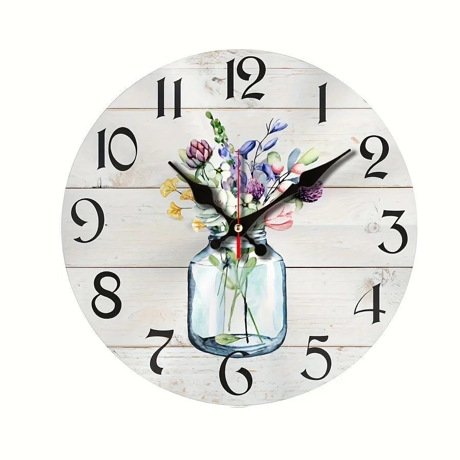 

Wall Clock Spring Flower Rustic Country Round Clocks Operated for Living Room Kitchen Bedroom Bathroom Office Home School Decor