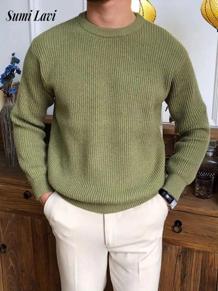 

Вязаные свитера для отдыха для мужчин, осень-зима, повседневная текстурированная вязаная футболка, модный однотонный свитер с круглым вырезом