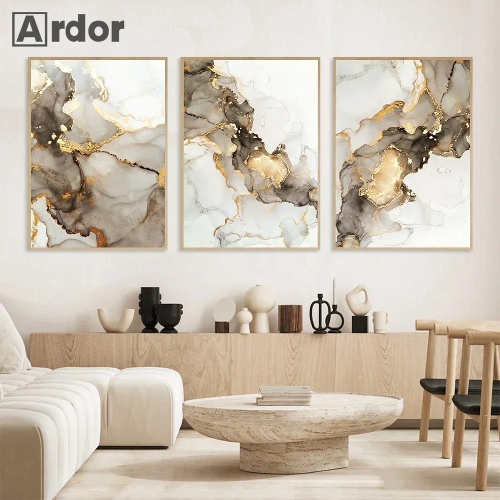 Black Gold Beige Modern Abstract Luxury Posters Canvas Painting Marbling Wall Art Prints Wall Pictures Living Room Home Decor