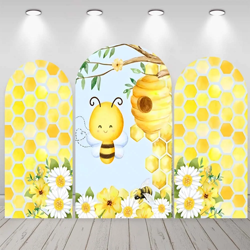 Abelha tema arco fotografia pano de fundo personalizado amarelo favo de mel mel girassol retrato de aniversário das crianças decoração foto adereços