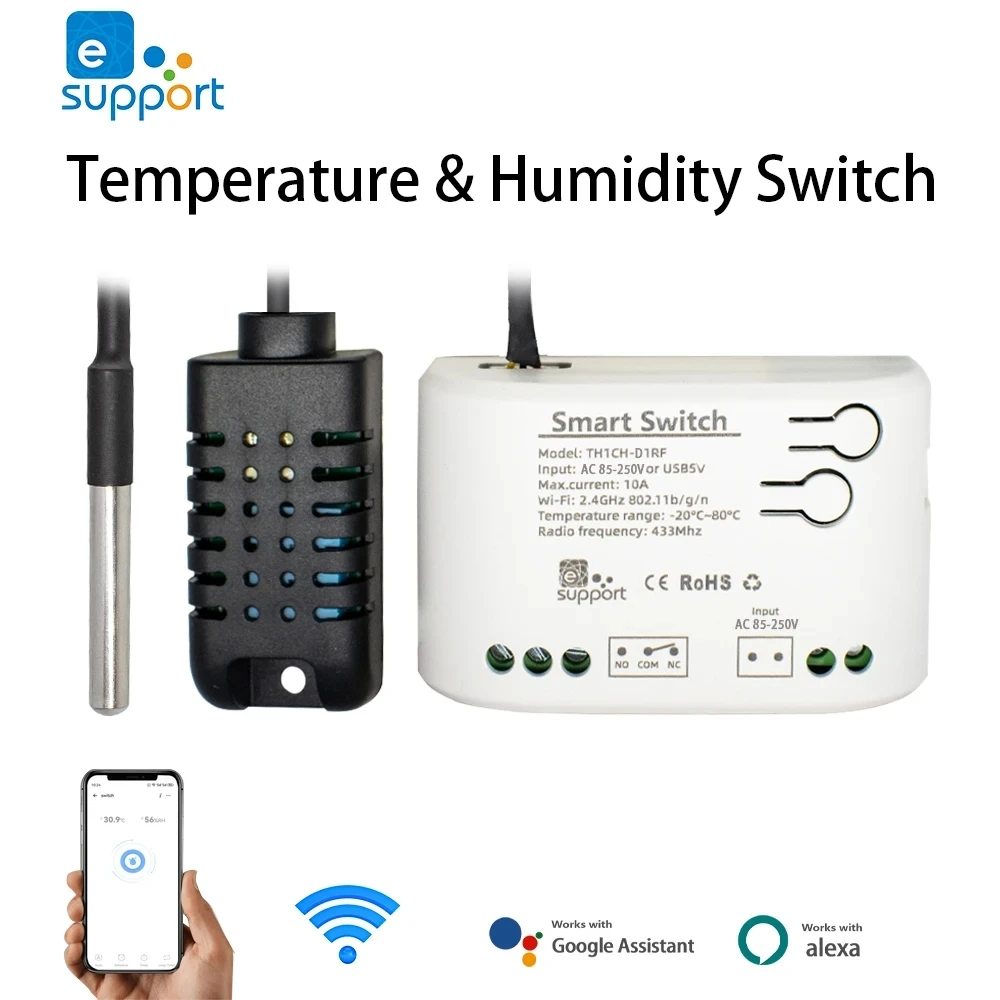 Smart 7-32V 85-250V WiFi Relay eWelink Temperature Humidity Switch Monitoring Thermostat Sensor Alexa Compatible