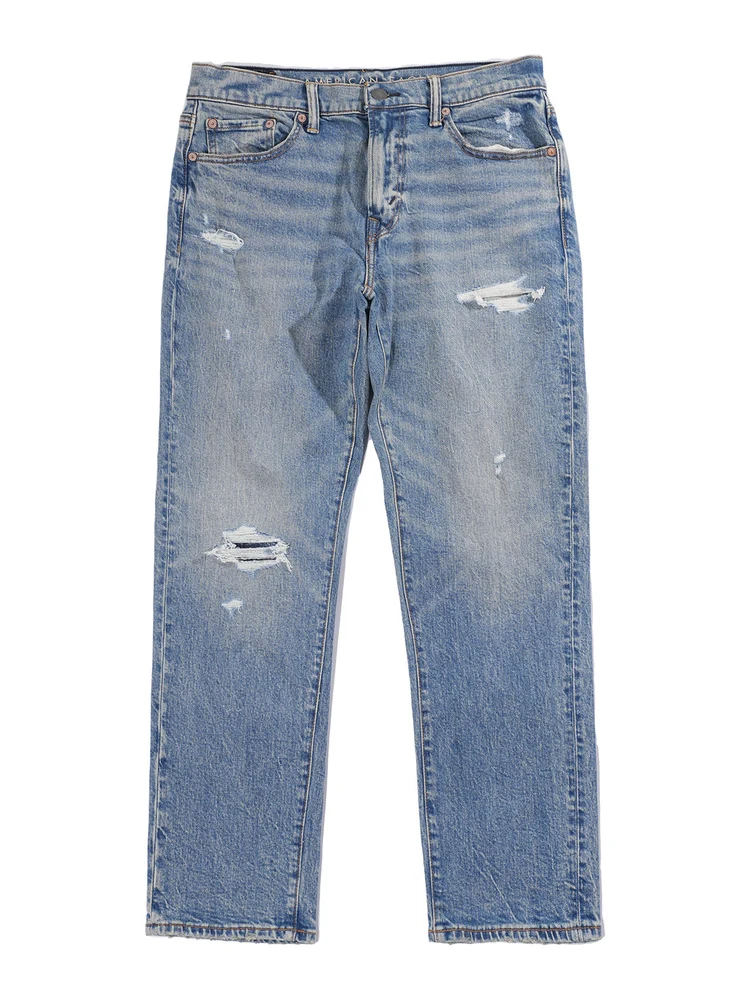 

AEO Eagle Men's Spor Slim Straight Denim Jeans Fake Ripped Low Waist Cotton Blend Stretchy Casual Winter Low Allergy