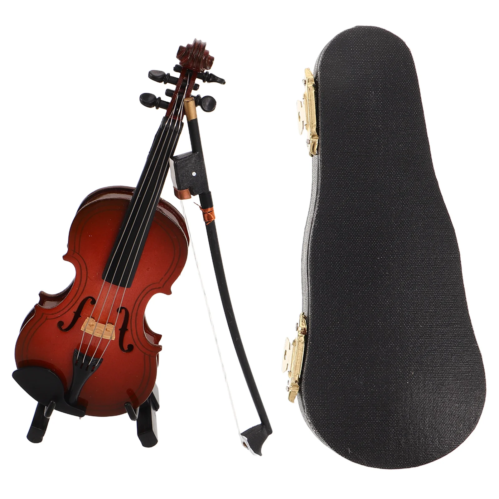 Mini violino in legno 12 cm piccolo ornamento per strumenti musicali desktop ufficio decorativo ornamento per violino in miniatura custodia per arco