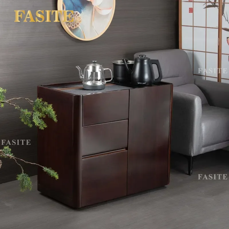 For Living Room Solid Wood Mobile Tea Cabinet Ebony Side Table Bakelite Top Multifunctional Tea Making Storage Unit Sofa Side