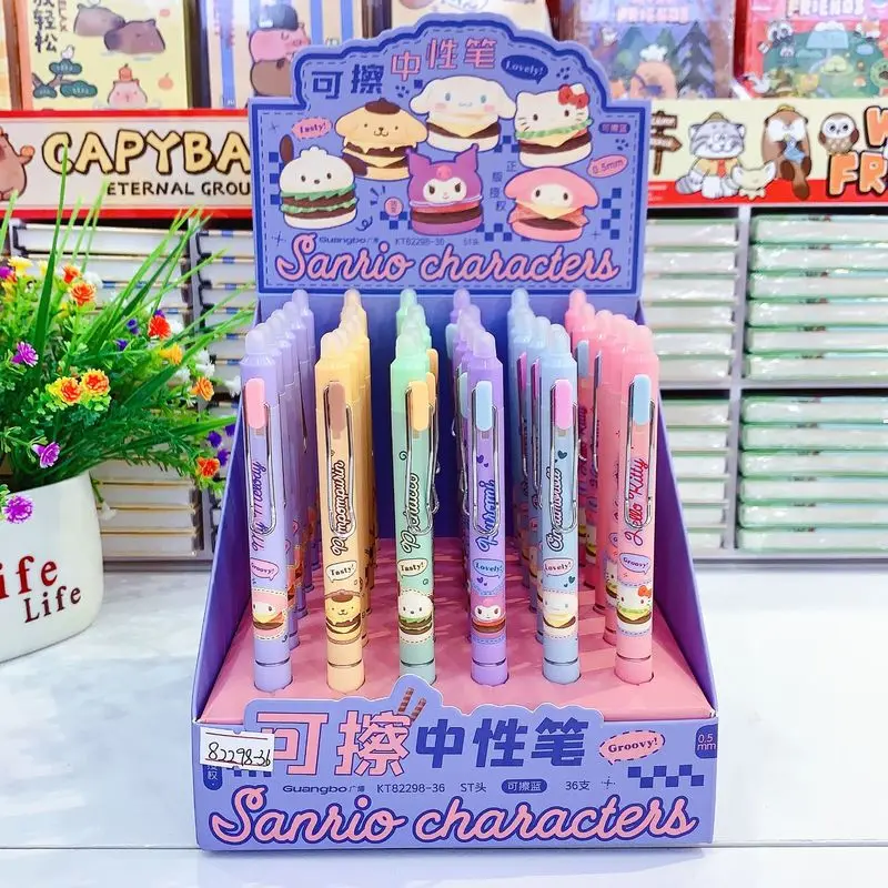 

36pcs Cartoon Characters Erasable Blue Gel Pen Student Cute Hamburg Series Gel Pen 0.5 Signature Wholesale