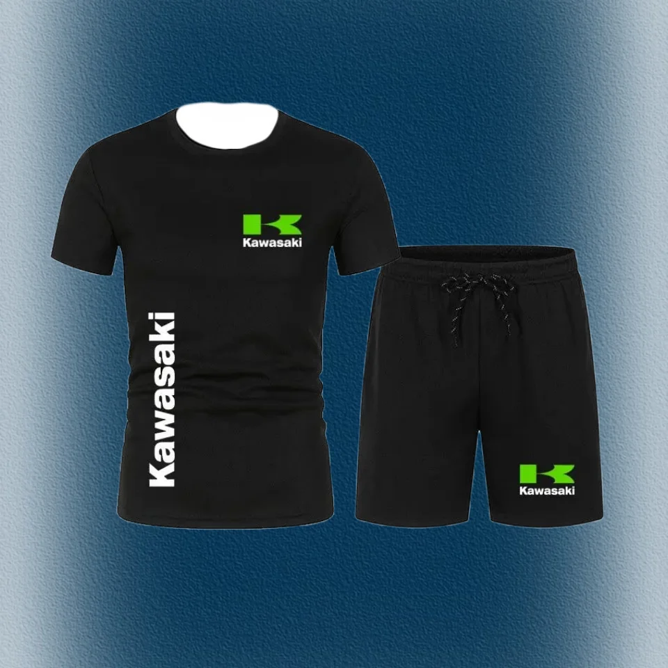 

Kawasaki Logo Motorcycle Racing Team Men T-shirt Shorts Set Summer New Fashion Male Tops Bottoms Sets Sport Men's Clothes Suits