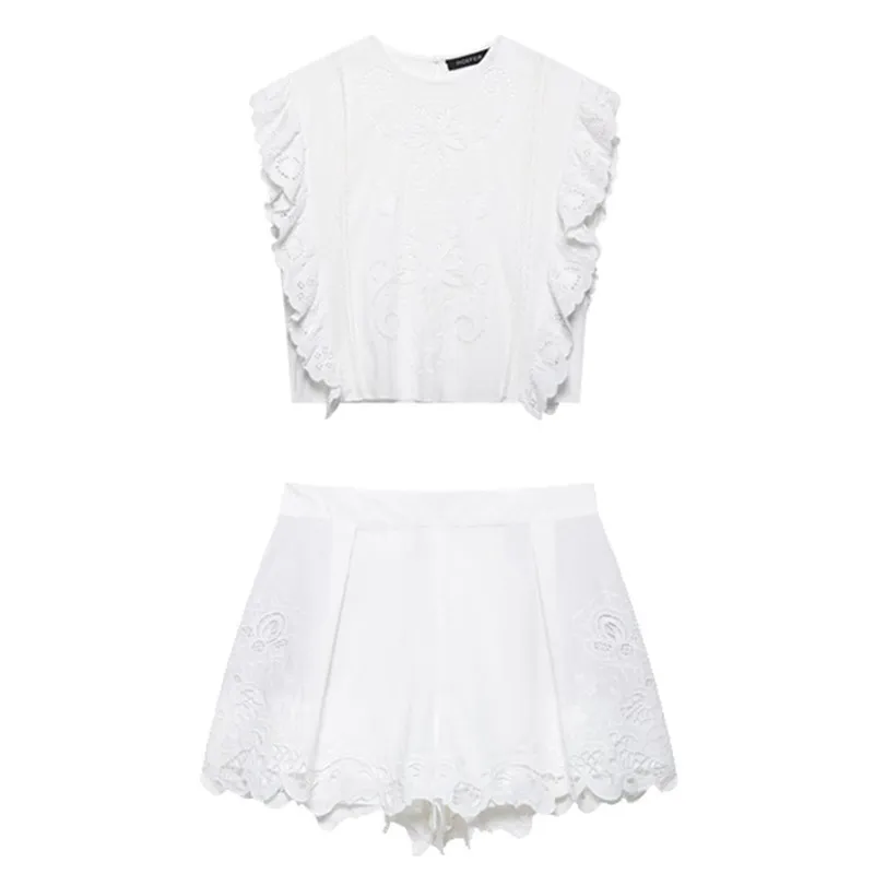 

Flower Hollow Out Embroidery Tank Top And Short Skirt 2 Piece Set 2025 New Summer Outfits Chic Sweet Suit Vacation Summer Outfit