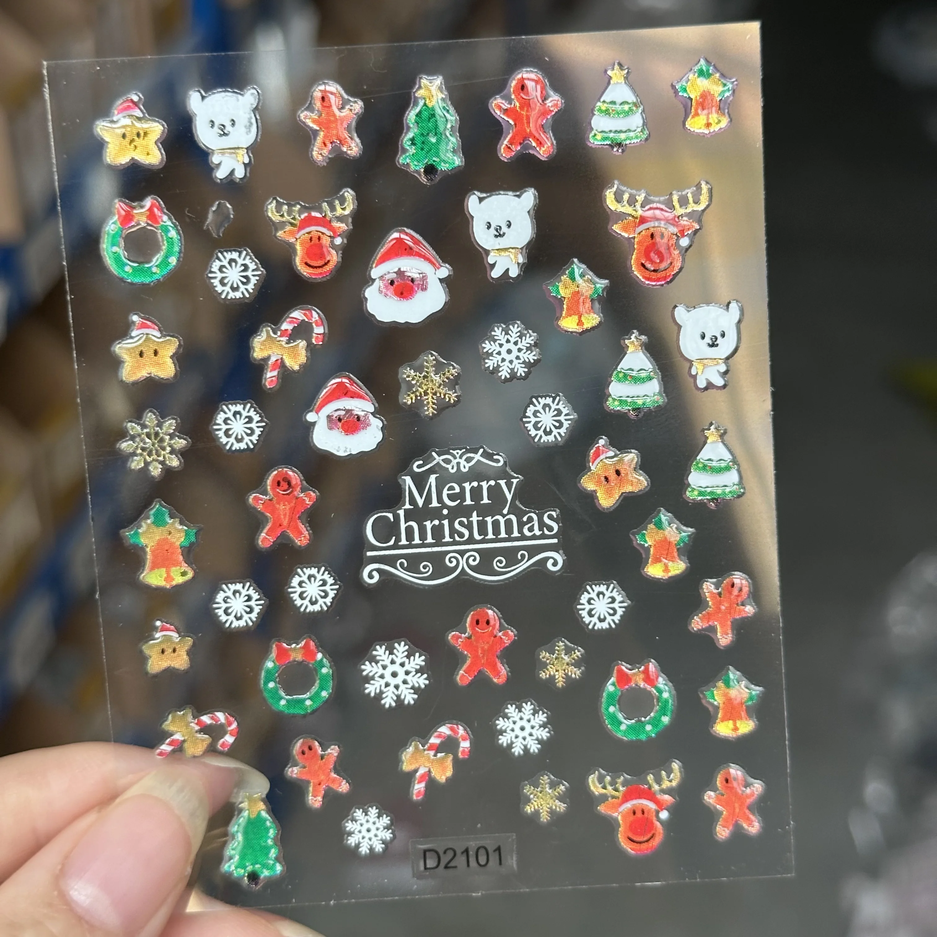 1pcs 3D Santa Claus Wreath Gingerbread Men Christmas Nail Stickers Cute Stars Bell Christmas Tree Jelly Decals Nail Decorations