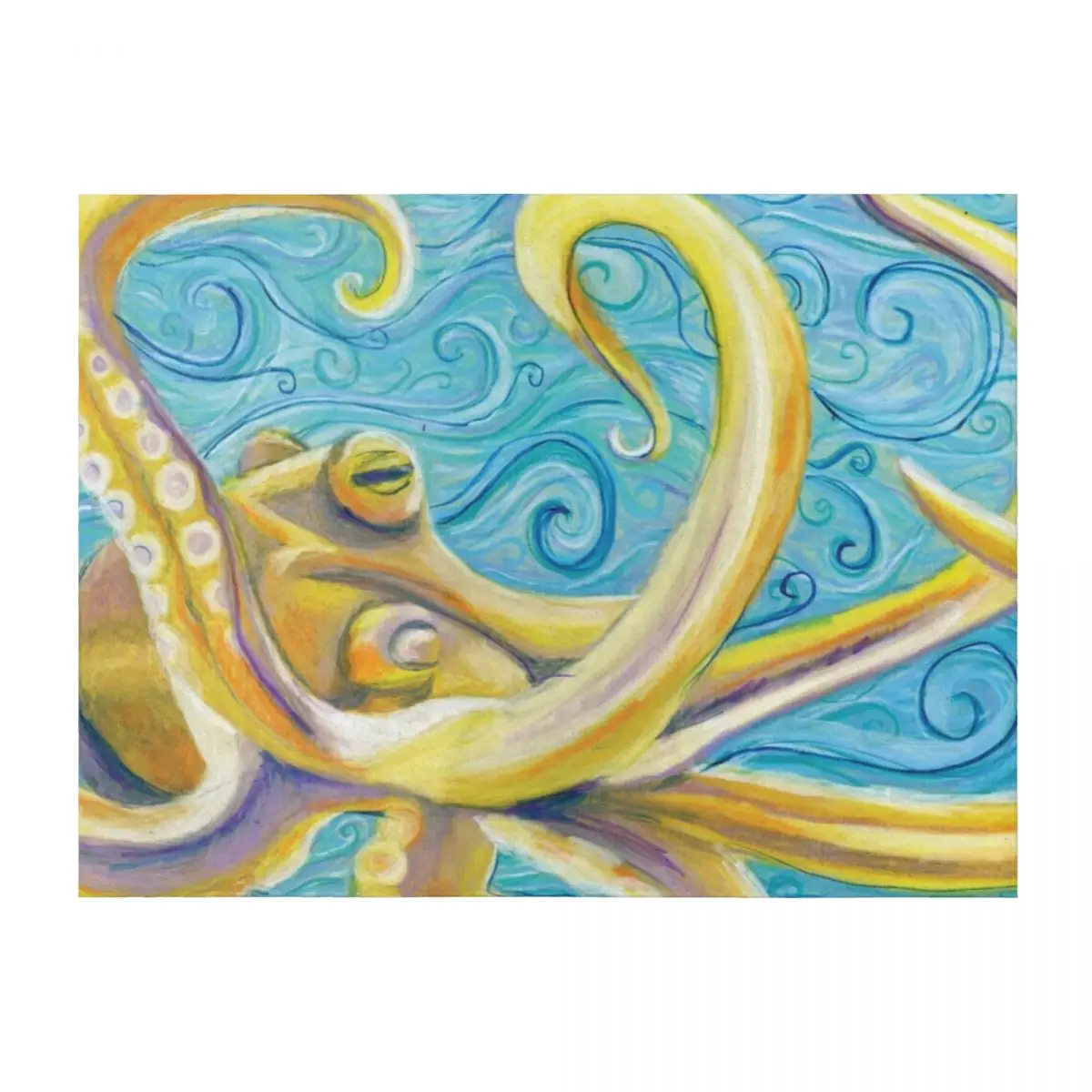

Yellow Octopus in a Swirly Blue Sea Throw Blanket blankets ands funny gift wednesday heavy to sleep Blankets