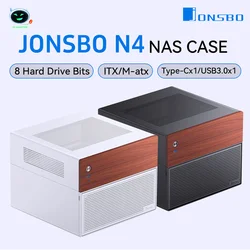 JONSBO 블랙 NAS 섀시 M-ATX 마더보드 SFX 전원 슬롯 6 개, 대형 2 개, 소형 하드 드라이브 슬롯 120mm x 1 팬, 월넛 장식 패널, N4