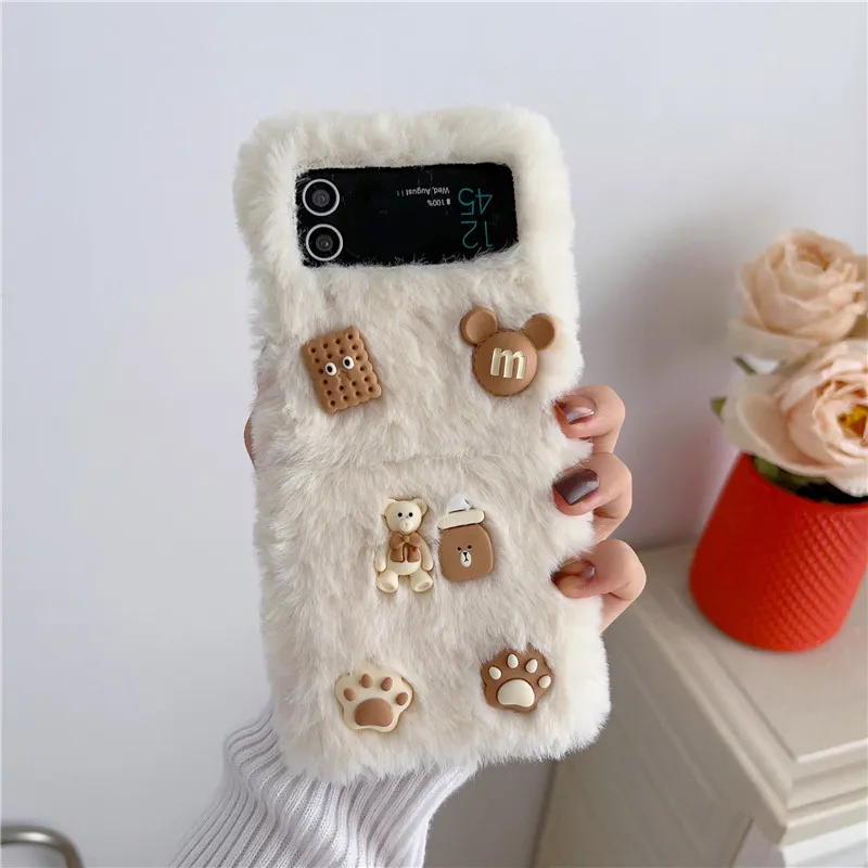 Cute Warm Fur Bear Funny Mascot Z Flip 6 Z Flip 5 Phnoe Case For Samsung Z Flip 1 2 3 4 5G Hard Shell Galaxy ZFlip6 ZFlip5 ZFlip