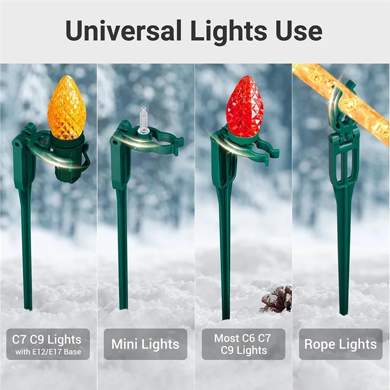 

AFOURT-100PCS Light Stakes 9.5"Tall Stakes For C7 C9 Christmas Lights Outdoor Univeral Plastic Light Stakes For Yard, Holiday